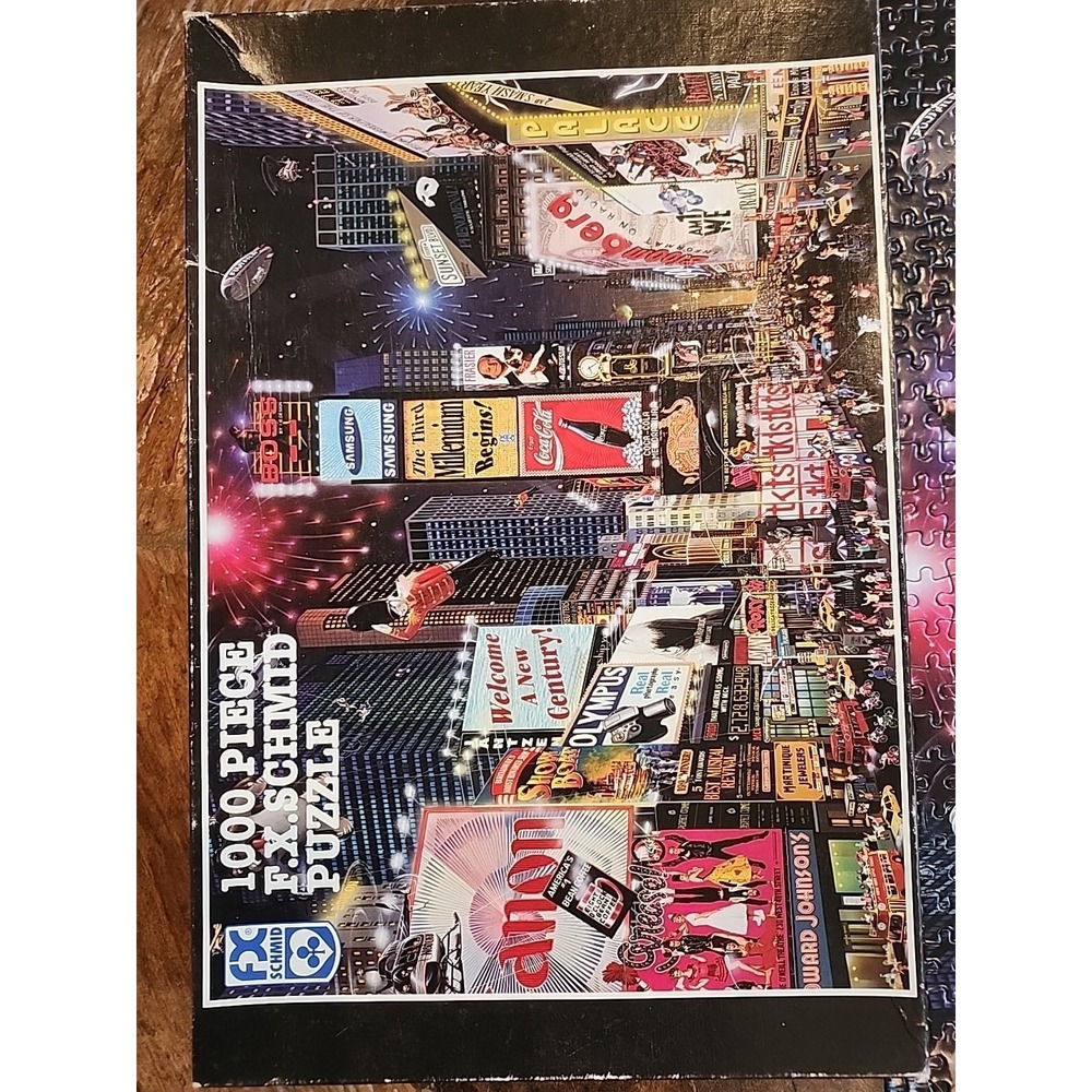 1000 piece JIGSAW PUZZLE FX SCHMID TIMES SQUARE MILLENNIUM CELEBRATION COLORFUL!